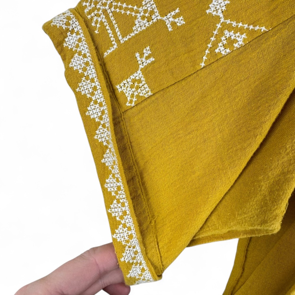 Sundance Mustard Yellow Embroidered Cotton Gauze Button Up Top Oversized XL Boho - Picture 4 of 8